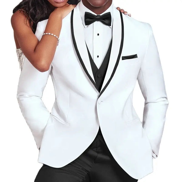 Elegant Slim Fit 3 Piece Wedding Tuxedo for Men – Stylish Groom Suit with Jacket, Vest, and Trousers